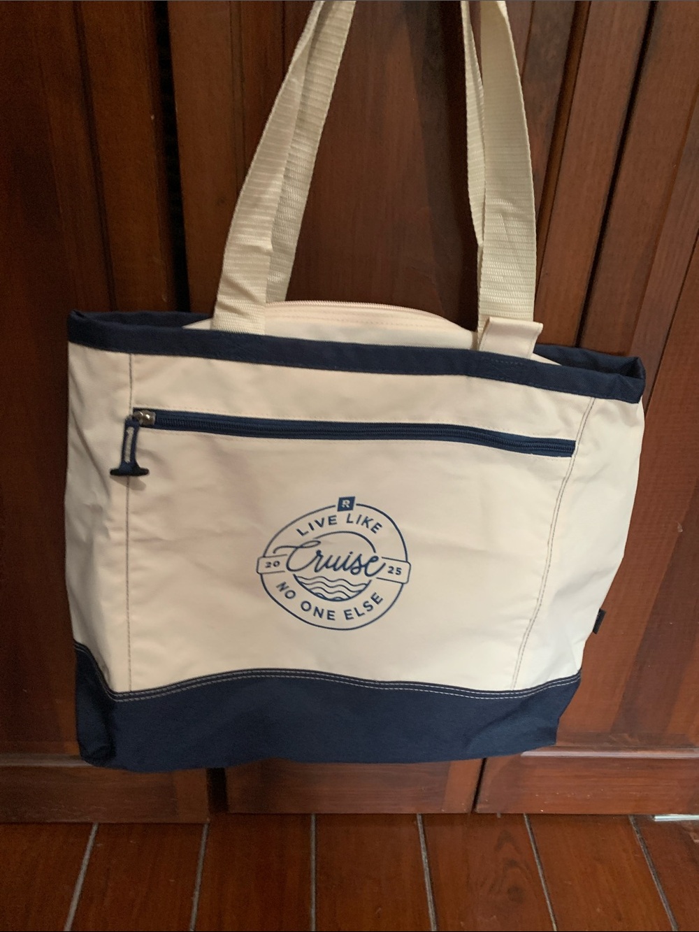 Cruise Canvas Tote Bag in Cream and Navy